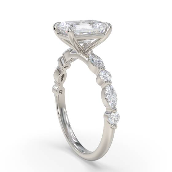 Emerald Diamond Shoulder Set Ring