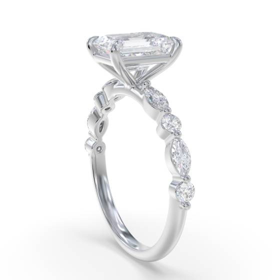 Emerald Diamond Shoulder Set Ring