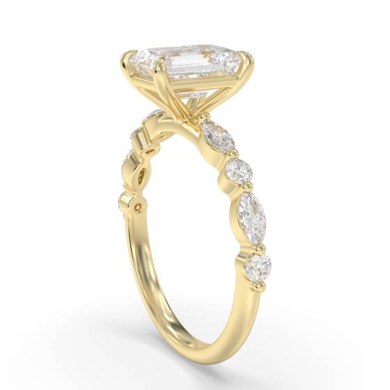 Emerald Diamond Shoulder Set Ring