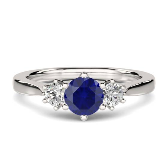0.75ct SI/F-G Elegant Blue Sapphire and Natural Diamond Trilogy Ring