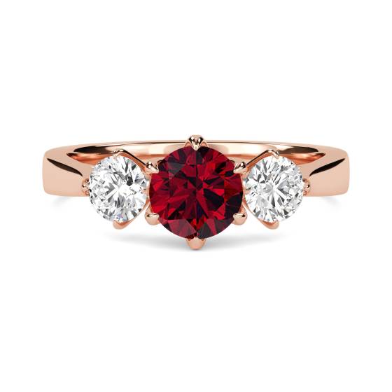 3 Stone Ruby/Diamond Ring With Shoulder Diamonds
