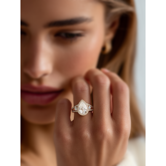Pear Diamond Split Shoulder Set Ring