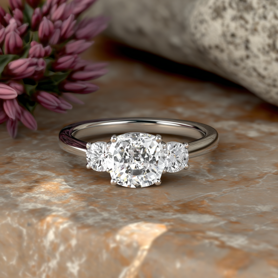 DHAN800 Unique Cushion & Round Diamond Trilogy Ring