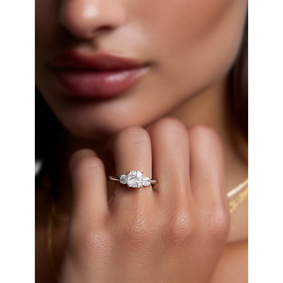 DHAN800 Unique Cushion & Round Diamond Trilogy Ring