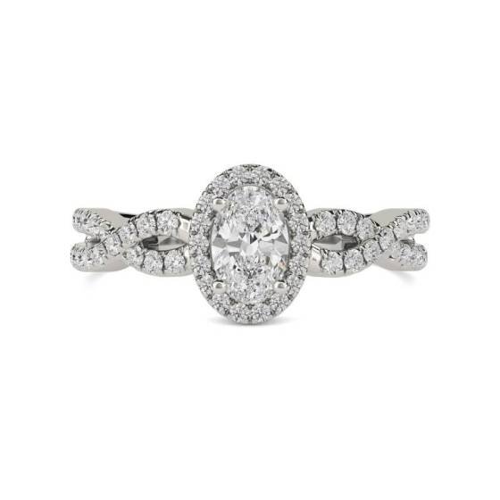 GIA Certified 1.20ct SI2/F Oval Diamond Halo Shoulder Set Ring