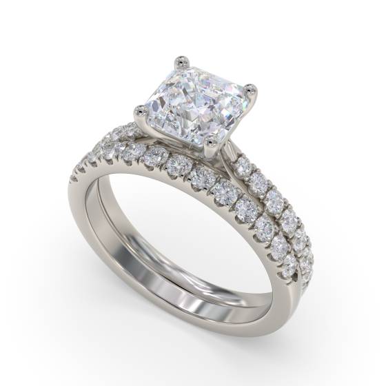 Asscher Shoulder Set Diamond Engagement Ring