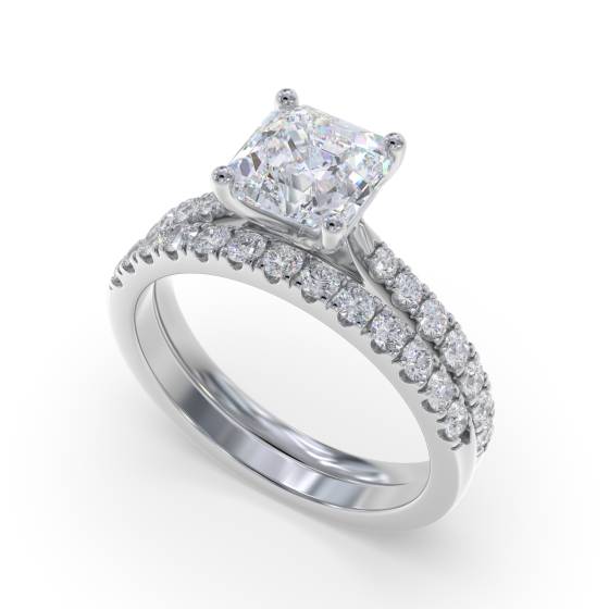 Asscher Shoulder Set Diamond Engagement Ring