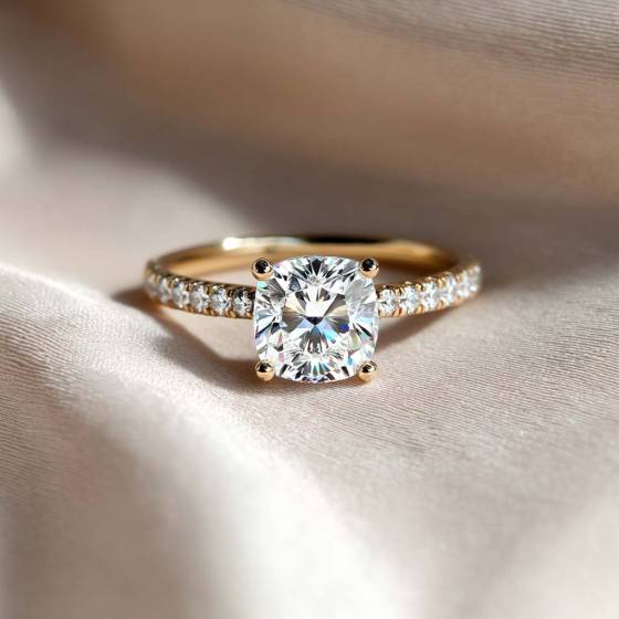 Cushion Shoulder Set Diamond Engagement Ring