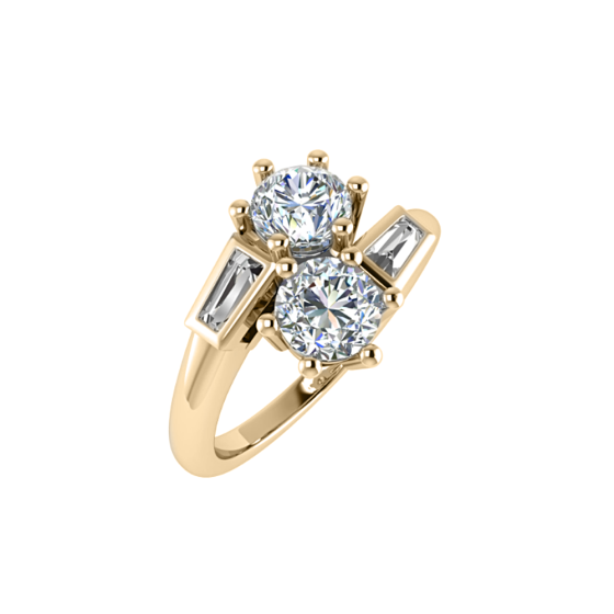 Two Stone Round and Baguette Diamonds Ring