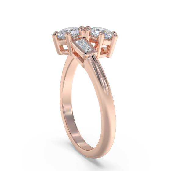 Two Stone Round and Baguette Diamonds Ring