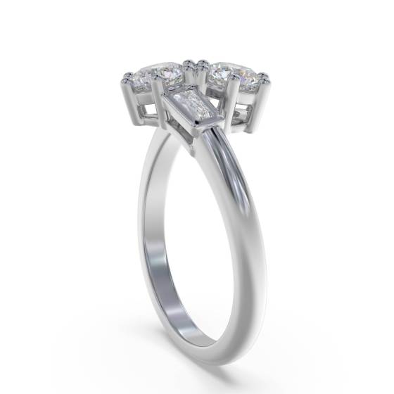 Two Stone Round and Baguette Diamonds Ring