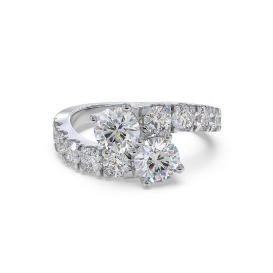 Two Stone Round Diamond Shoulder Set Ring