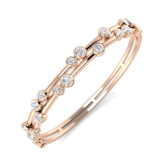 Double Row Round Diamond Set Bezel Bangle