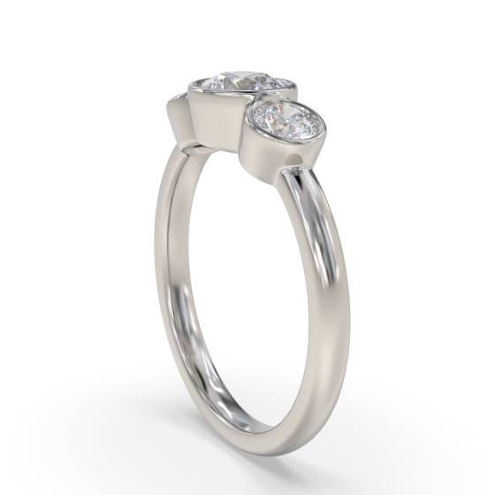 Round Cut Bezel Set Trilogy Ring
