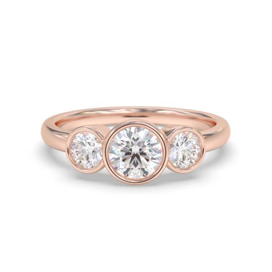 Round Cut Bezel Set Trilogy Ring