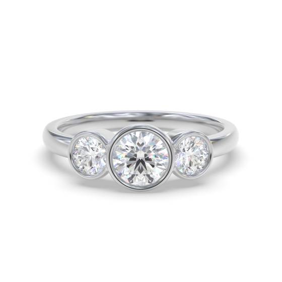 Round Cut Bezel Set Trilogy Ring
