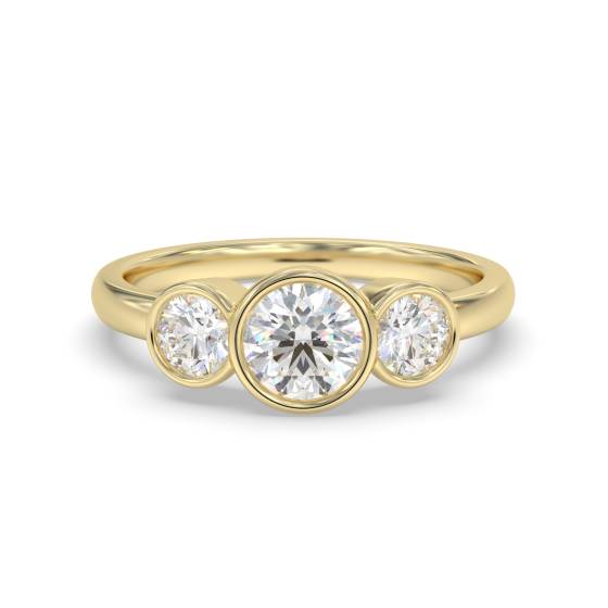 Round Cut Bezel Set Trilogy Ring