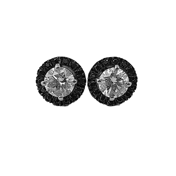 1.08ct I1/E-F Round Cut Natural Fancy Black Diamond Halo Designer Earrings