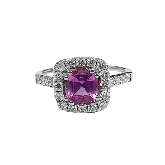 1.85ct VS/E-F Pink Sapphire and Natural Diamond Single Halo Side Natural Diamond Gemstone Ring