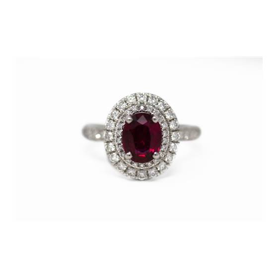 2.95ct VS/E-F/AAA Oval Shaped Ruby and Natural Diamond Halo Ring
