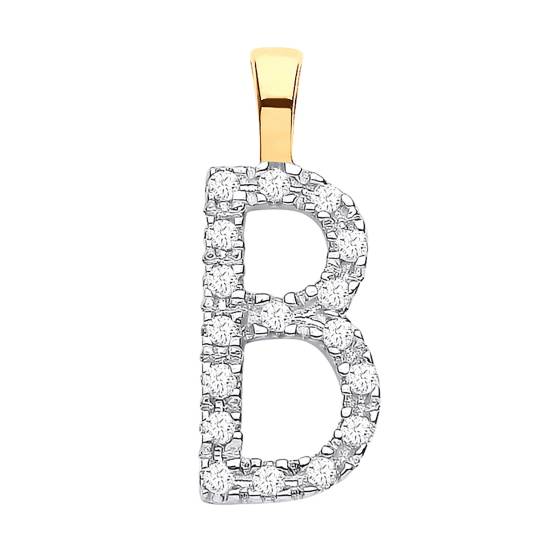 Alphabet B Diamond Set Initial Pendant in 9K Yellow Gold