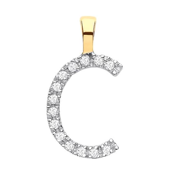 Alphabet C Diamond Set Initial Pendant in 9K Yellow Gold