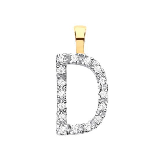 Alphabet D Diamond Set Initial Pendant in 9K Yellow Gold