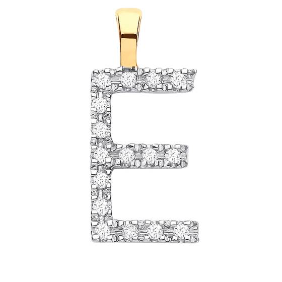 Alphabet E Diamond Set Initial Pendant in 9K Yellow Gold