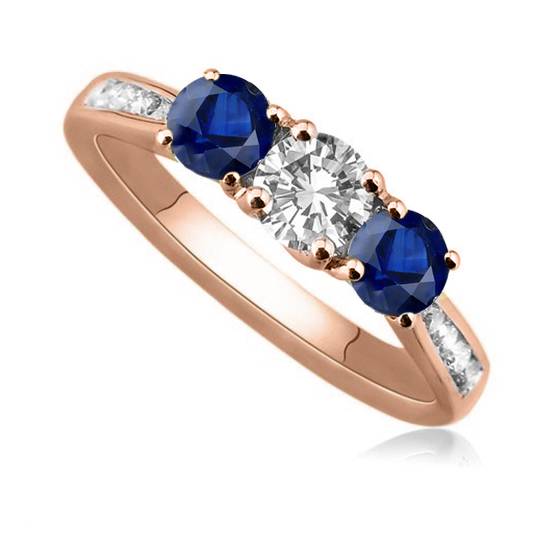 Blue Sapphire and Round Diamond Designer Vintage Ring