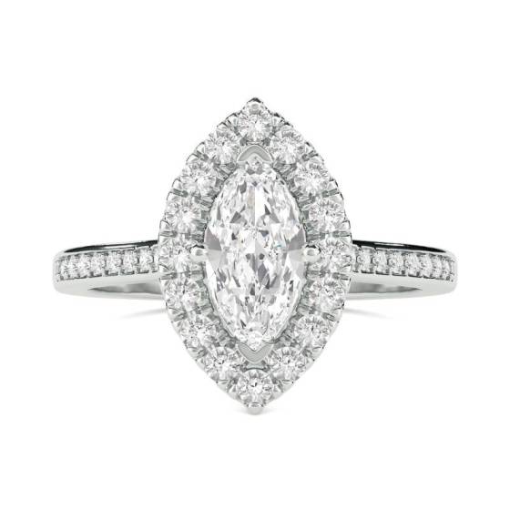 GIA Certified 0.75ct VS2/D Marquise Diamond Single Halo Shoulder Set Ring