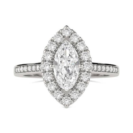 GIA Certified 1.20ct SI1/F Marquise Diamond Single Halo Shoulder Set Ring