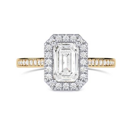 GIA Certified 0.75ct SI1/E Emerald Diamond Single Halo Shoulder Set Ring