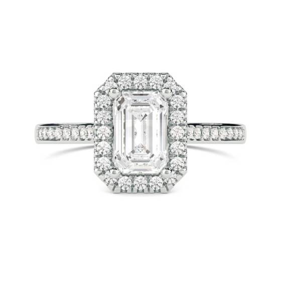 GIA Certified 0.75ct SI1/E Emerald Diamond Single Halo Shoulder Set Ring