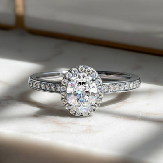 Oval Diamond Single Halo Shoulder Set Ring