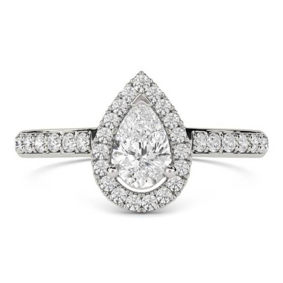 GIA Certified 0.75ct VS2/D Pear Diamond Single Halo Shoulder Set Ring