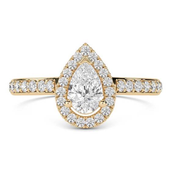 GIA Certified 0.65ct VVS1/D Pear Diamond Single Halo Shoulder Set Ring