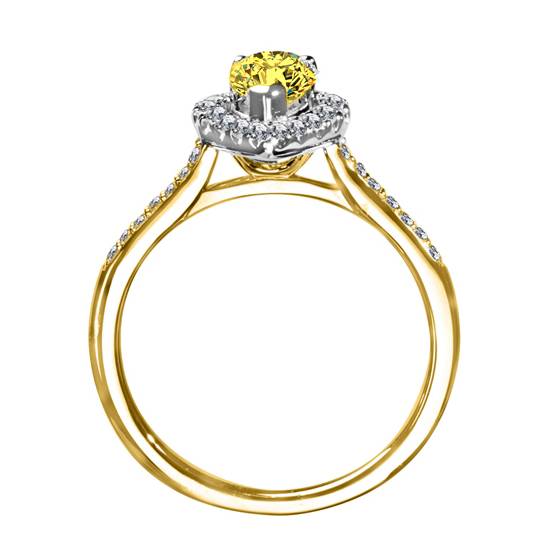 Fancy Yellow Pear Diamond Single Halo Shoulder Set Ring