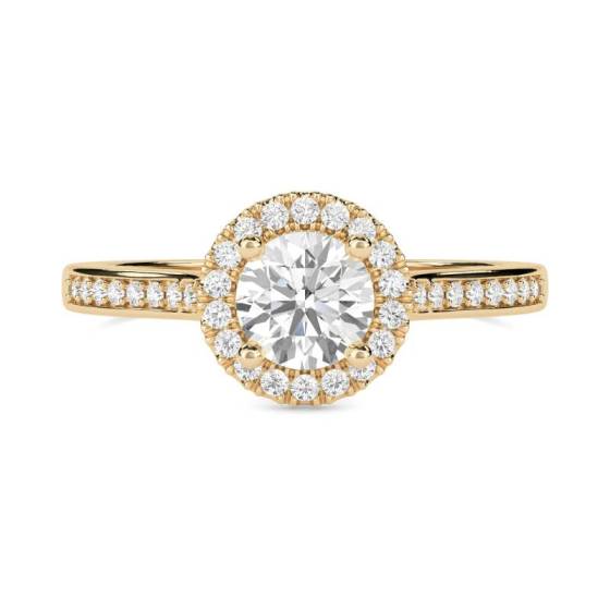 GIA Certified 0.65ct VVS2/E Round Diamond Single Halo Shoulder Set Ring