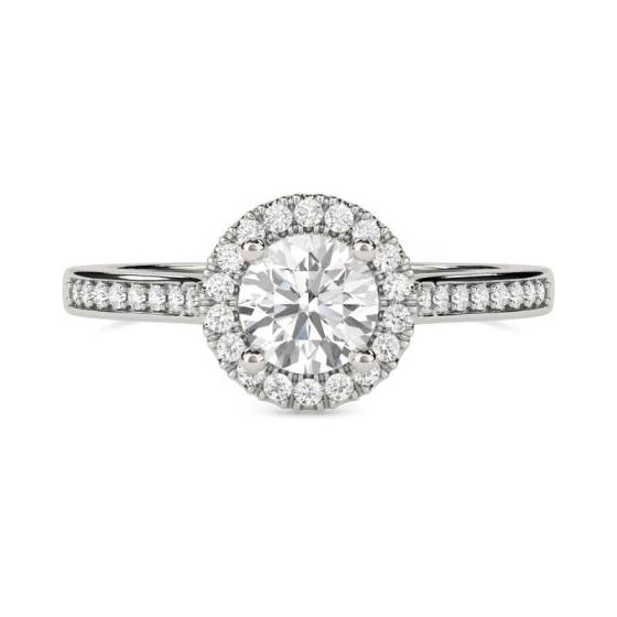 GIA Certified 0.65ct SI1/E Round Diamond Single Halo Shoulder Set Ring