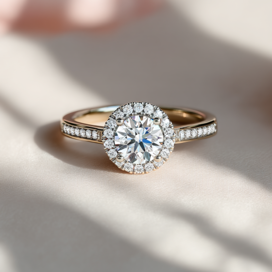 Round Diamond Single Halo Shoulder Set Ring