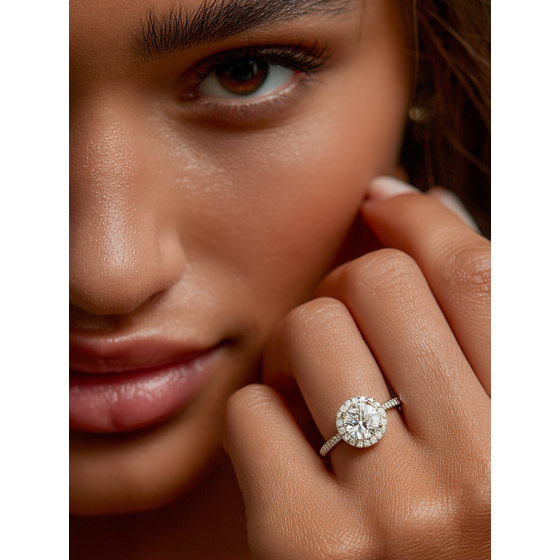 Round Diamond Single Halo Shoulder Set Ring
