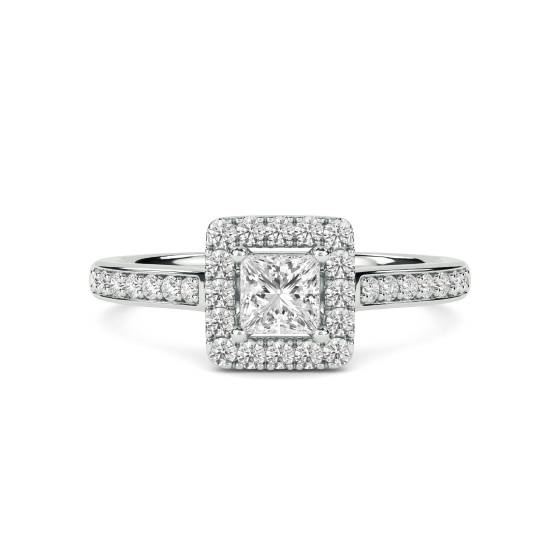 GIA Certified 0.65ct SI1/D Princess Diamond Single Halo Shoulder Set Ring