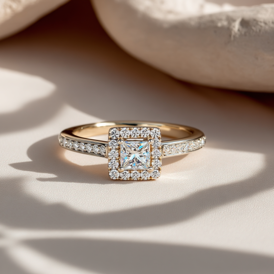 Princess Diamond Single Halo Shoulder Set Ring