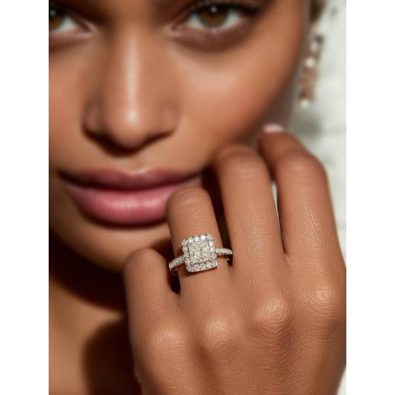 Princess Diamond Single Halo Shoulder Set Ring