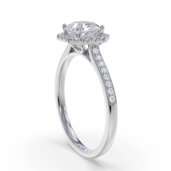 Asscher Diamond Single Halo Shoulder Set Ring