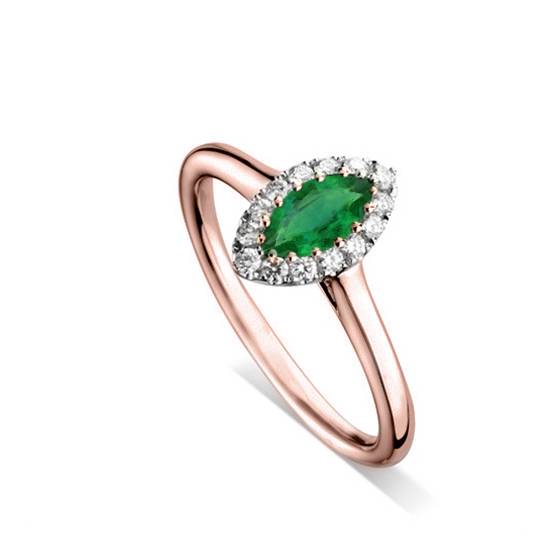 0.75ct Marquise Green Emerald and Diamond Halo Ring