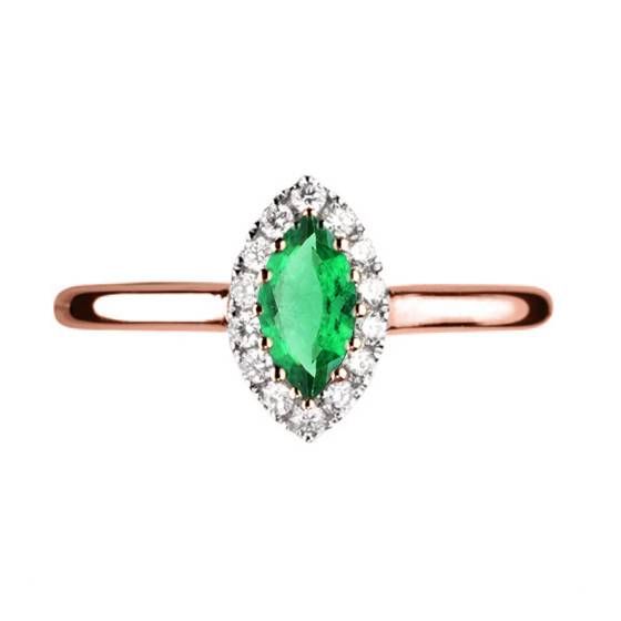 0.75ct Marquise Green Emerald and Diamond Halo Ring