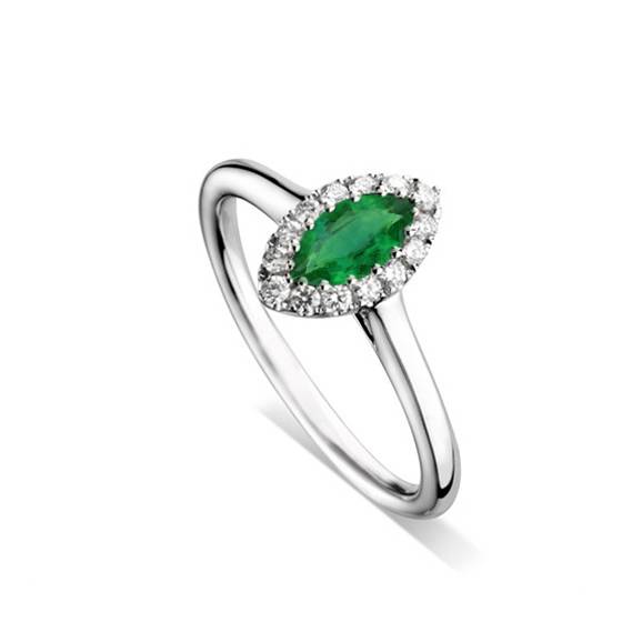 0.75ct Marquise Green Emerald and Diamond Halo Ring