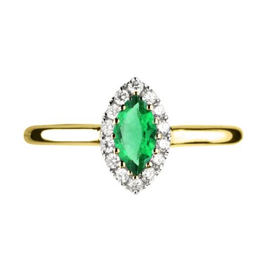 0.75ct Marquise Green Emerald and Diamond Halo Ring