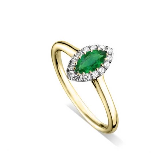 0.75ct Marquise Green Emerald and Diamond Halo Ring
